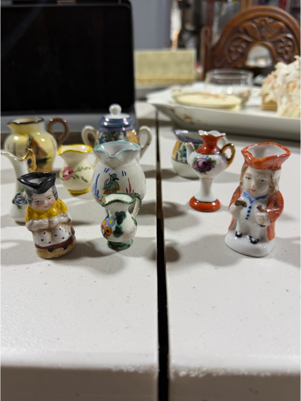 Vintage 10 Miniature Porcelain Pitcher Figurine Set -all signed Japan, England